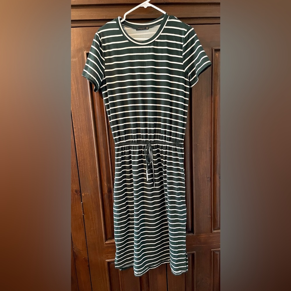 Green and white striped midi dress size large